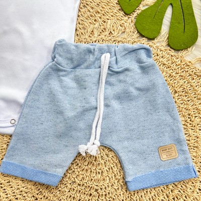 Conj body Safari Baby Branco e Short Azul